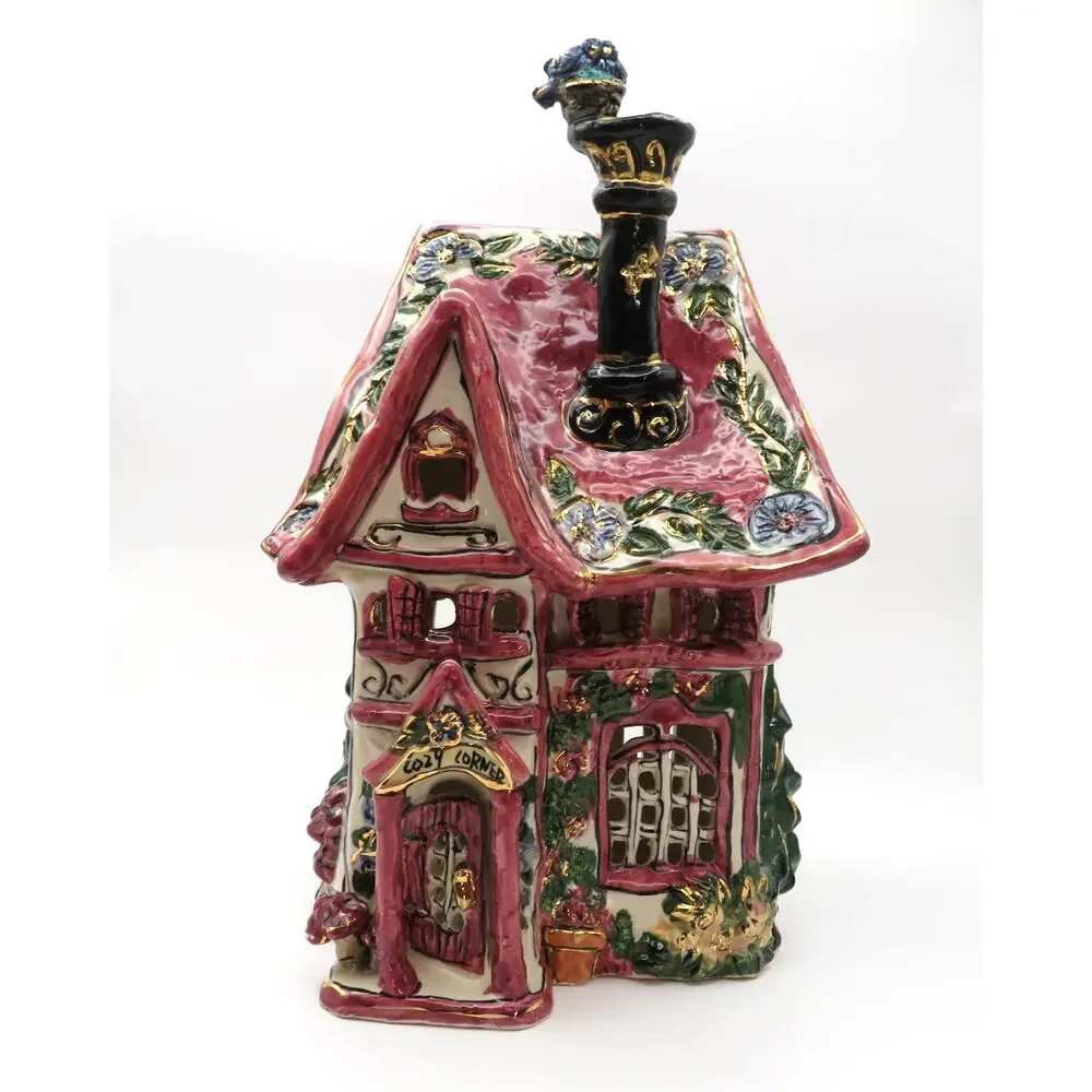Blue Sky Clayworks Cozy Corner Tea Light House by Heather Goldminc 2000 Pink